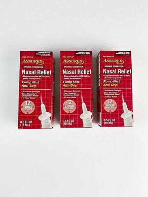 3 Packs ASSURED Nose Nasal Spray Pump Mist ANTI DRIP 12 HR RELIEF