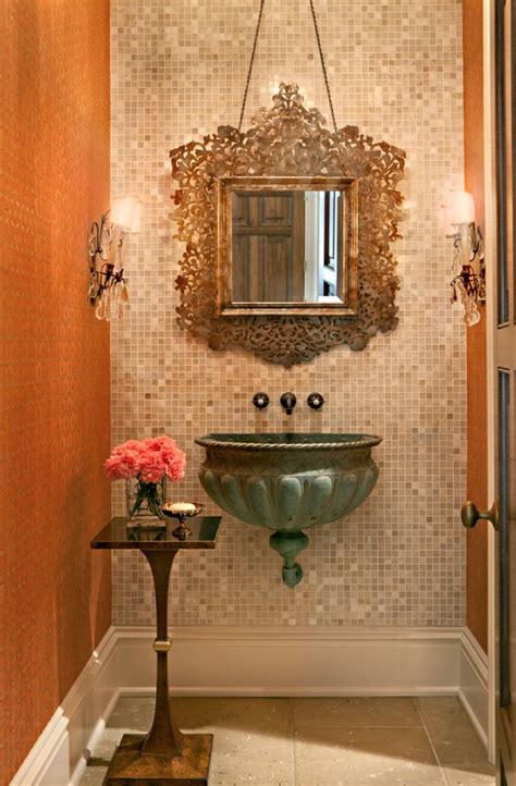 The top half of this circular mirror is frameless, enhancing its ability to add to the decor of the room without adding a lot of weight to the wall. Mirror and sink! | Powder Room | Pinterest