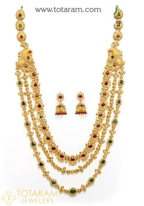 235 Ds508 22k Gold Long Peacock Necklace And Drop Earrings Set With Uncut Diamonds Uncut