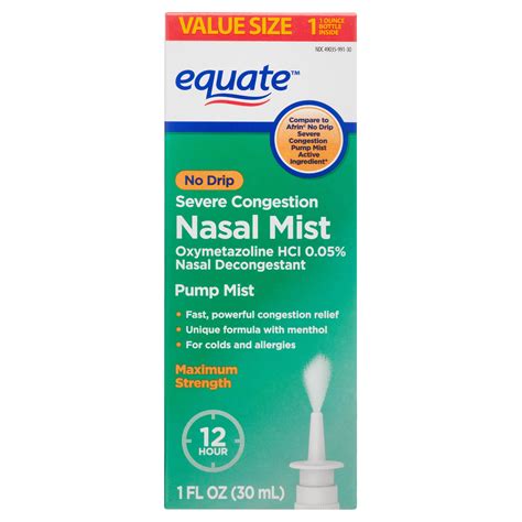 2 Pack Equate Maximum Strength No Drip Severe Nasal Congestion Relief Pump Mist Over The