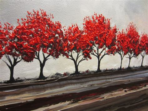 Custom Original Art Abstract Painting Red Trees Large Textured Modern