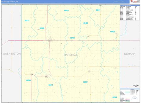Marshall County Ks Zip Code Wall Map Basic Style By Marketmaps