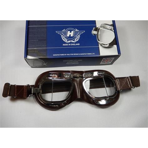 Halcyon Classic Motorcycle Halcyon Goggles Brown Synthetic Leather