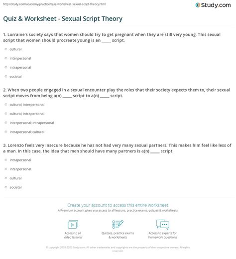 Quiz And Worksheet Sexual Script Theory
