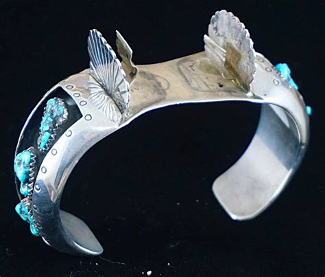 Item K Vintage Women S Zuni Turquoise Silver Leaves Watch Cuff By