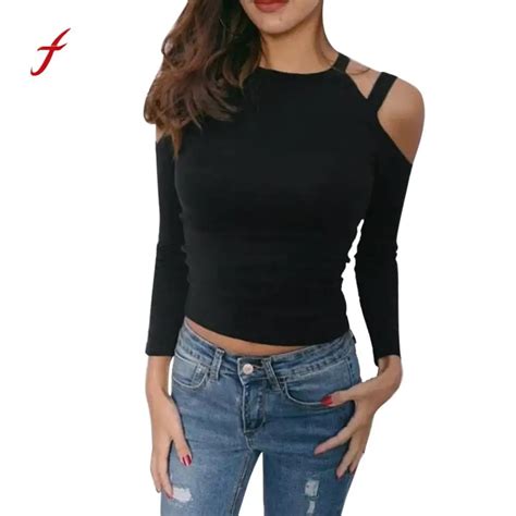 feitong sexy women full sleeve o neck off shoulder plus size slim shirt causal tops female girls