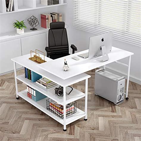 Tribesigns Modern L Shaped Desk With Storage Shelves Rotating Desk