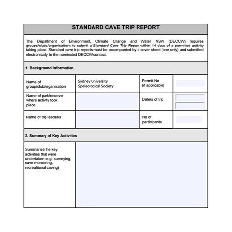 Free Business Trip Report Template Printable Templates