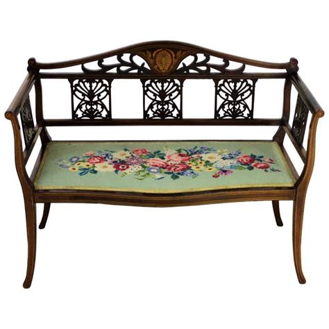 English Edwardian Period Inlaid Mahogany Settee Or Bench For Sale At