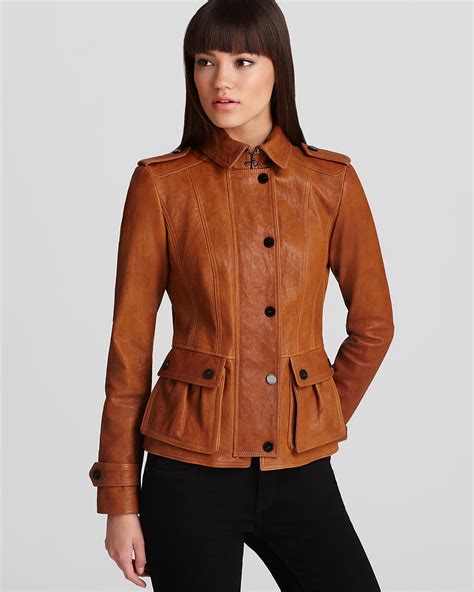 Burberry London Jacket Parsongate Leather With Button Detail