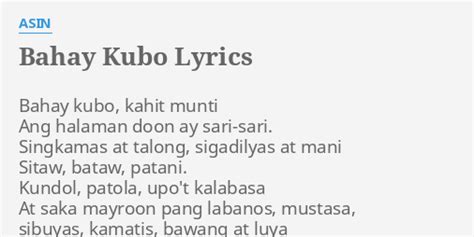 Bahay Kubo Lyrics By Asin Bahay Kubo Kahit Munti