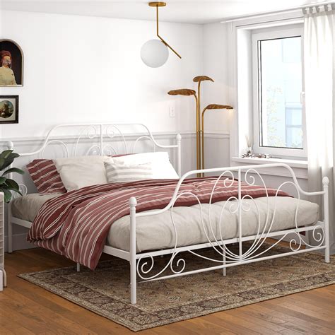 Dhp Ivorie Metal Bed King Size Frame Adjustable Base Height White