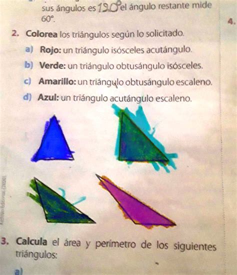 SOLVED colorea los triángulos según lo solicitado suS ángulos es 190el