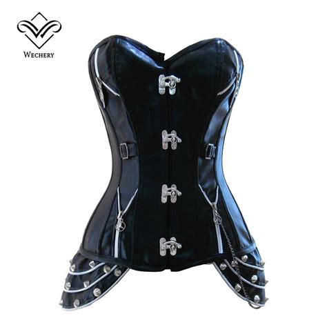 Buy Wechery Rivet Steampunk Corset Black Faux Leather Corset Gothic Sexy