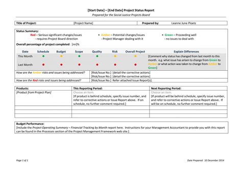 Project Management Status Update Template