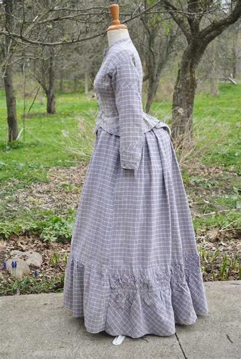Victorian Plaid Cotton Bustle Dress 2 Piece Summer W Gem