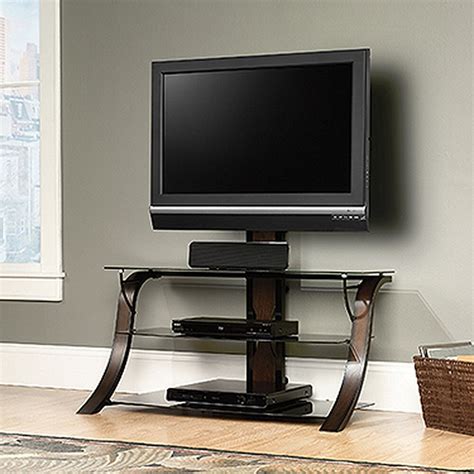 Tempered Glass Shelf Traditional Tv Stand With Mount In Dark Cherry