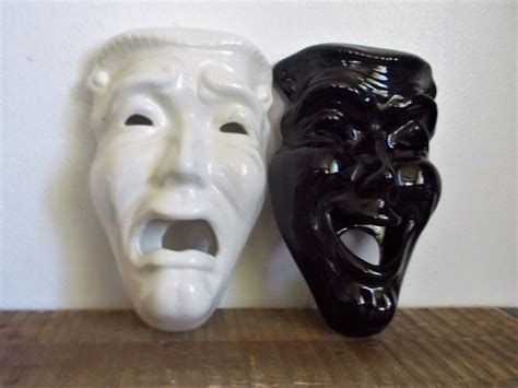 Vintage Black And White Ceramic Comedy Tragedy Theater Wall Masks