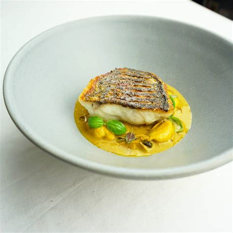 Seared Stone Bass With Fennel Compote And Mussel Laksa