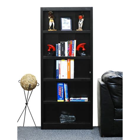 Concepts In Wood 5 Shelf Wood Bookcase 72 Inch Tall Espresso Finish
