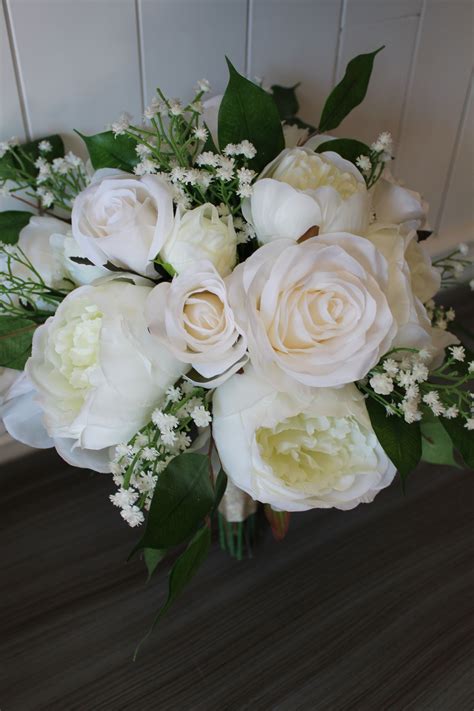 Ivory And White Silk Wedding Flower Bouquets With Greenery — Silk