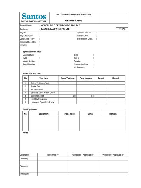 Calibration Report Calibration Specification Technical Standard
