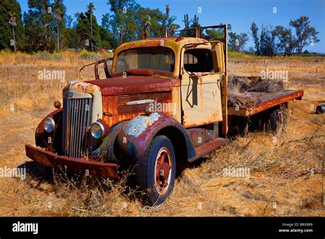 Old Rusty Flatbed Truck In Field California Stock Photo 31925497 Alamy