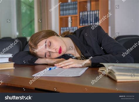 Brunette Girl Fell Asleep Desk Stock Photo 1202354194 Shutterstock