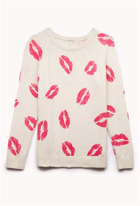 Lovely Lips Raglan Sweater Forever21 2021841189 Long Pink Sweater
