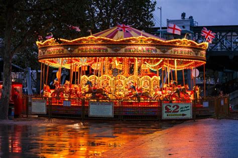 Merry Go Round Or Carousel On Thames South Bank Promenade London Uk