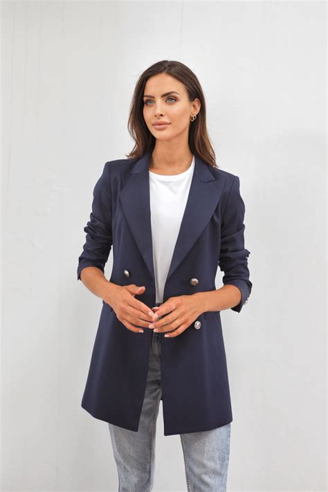 Womens Navy Longline Blazer Capsule Collection Wardrobe