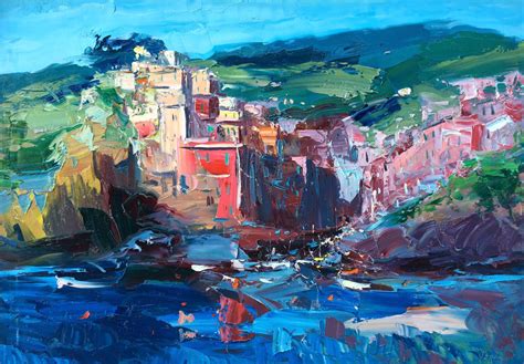 Riomaggiore Cinque Terre Painting On Canvas Original Art Etsy Italy