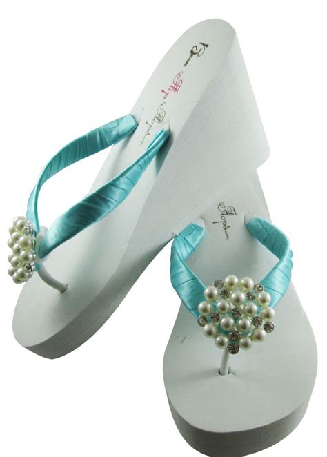 Tiffany Blue Bridal Flip Flops With Pearl Embellishment 35 Inch Heel