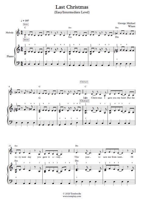 Christmas songs arranged for piano solo. Piano Sheet Music Last Christmas (Easy/Intermediate Level, with Orchestra) (Michael George)