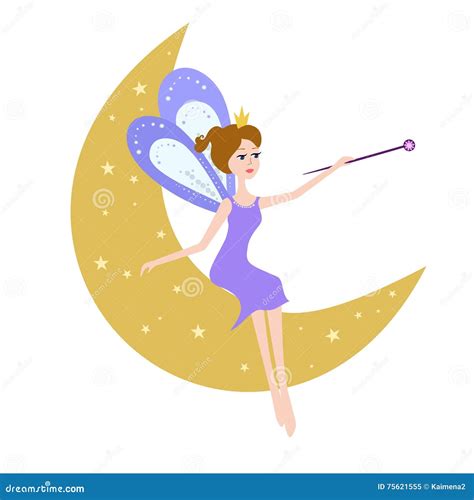 Fairy Sitting On The Moon Stock Vector Illustration Of Female 75621555