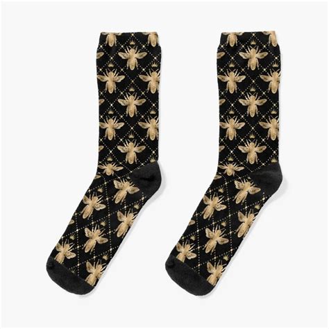 Gold Royal Bees In A Blackand Gold Diamond Pattern Socks Men Fashion Compression Socks Men