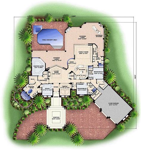 House Plan 60719 Mediterranean Style With 3836 Sq Ft 3 Bed 4 Bath