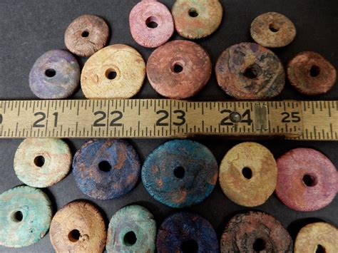 20 Very Thin Flat Round Disc Beads With Large Hole Stoneware