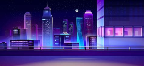 Free Vector City Night Skyline Cartoon Background