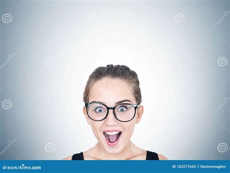 Astonished Girl In Round Glasses Gray Stock Photo Image Of Crazy