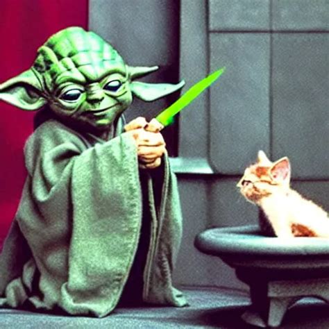 Jedi Master Yoda Teaching A Kitten How To Use The Stable Diffusion