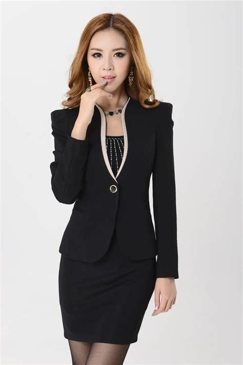 Spring Female Suit 2015 Custom Made Black Elegant Women Business Suit