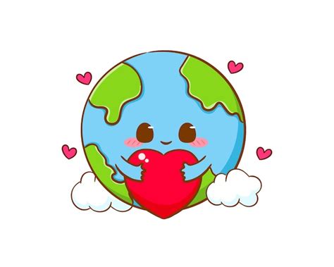 Premium Vector Cute Adorable Earth Cartoon Hugs Love Heart World