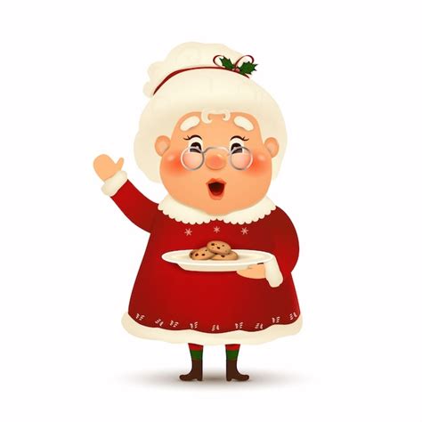 Happy Mrs Claus Cartoon Character On White Background Premium Vector