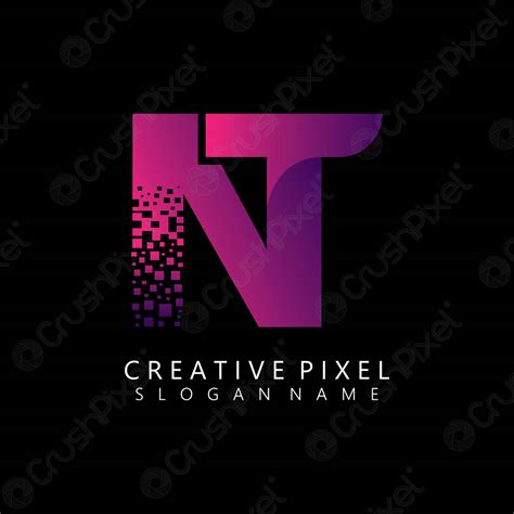 Nt Initial Logo Design With Digital Pixels Colors Illustration Vector