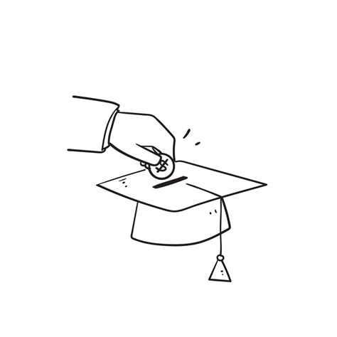 Hand Drawn Doodle Money And Graduation Hat Illustration Symbol For