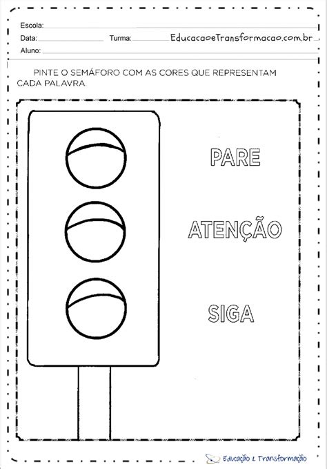 Atividade Sobre Placas De Transito Para Educação Infantil