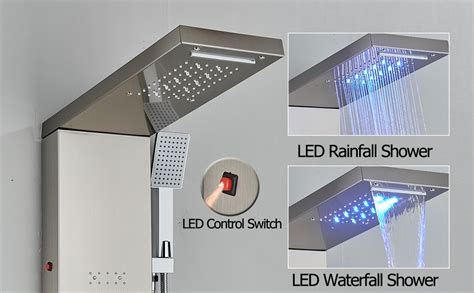 Fcoteeu Shower Panel Tower Systemled Rainfall Waterfall Shower Head