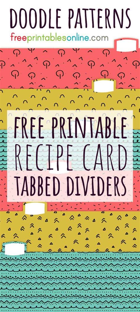 doodle patterns recipe card box dividers  printables