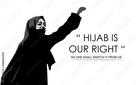 Vector Illustration Of A Muslim Girl Struggling To Wear The Hijab As Her Right In Black And